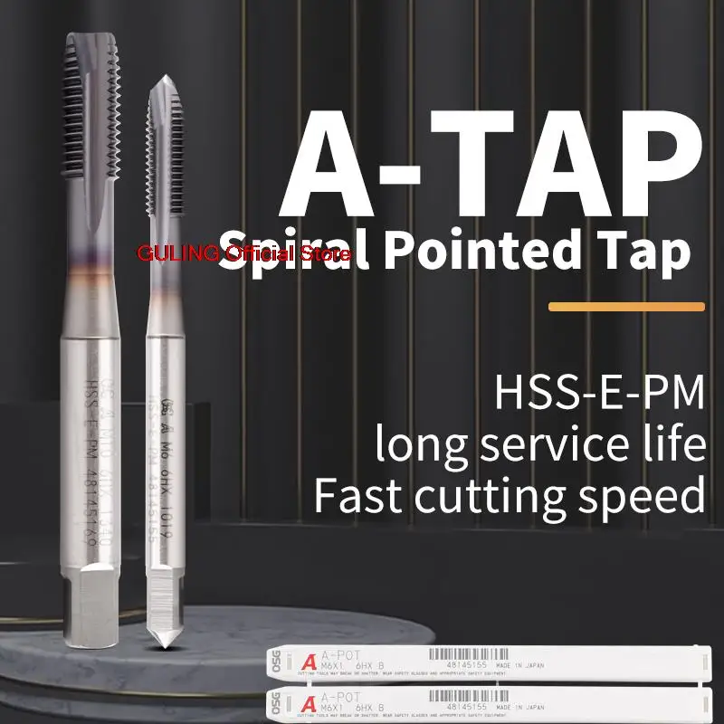 Japan Original OSG A Series DIN Standard Spiral Fluted Tap Pointed A-SFT A-POT M2 M3 M4 M5 M6 M8 M10 M12 Machine Thread Taps