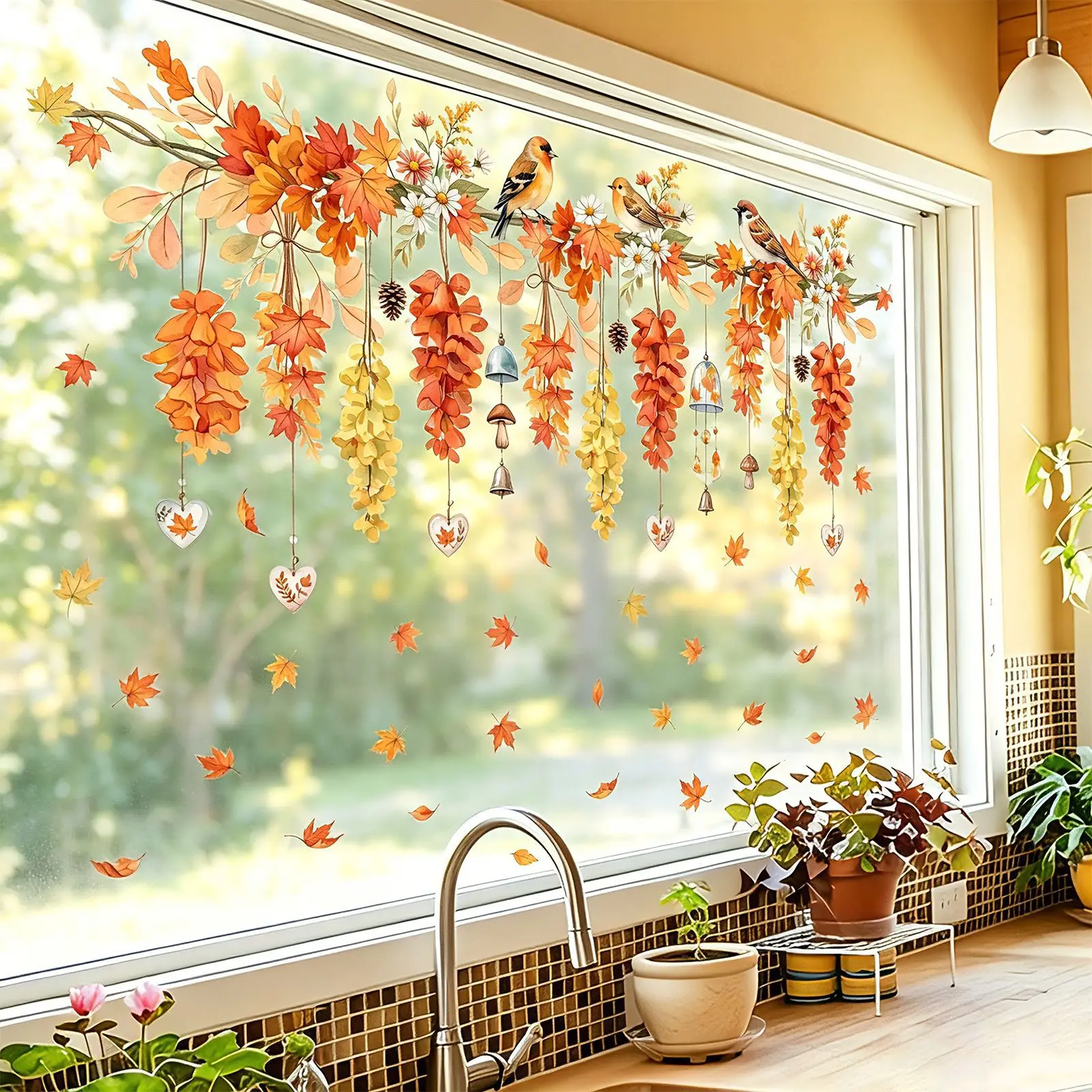 Autumn-Themed Reusable Window Clings for Residential and Commercial Use Double-Sided PVC for static Decals for Smooth Glass