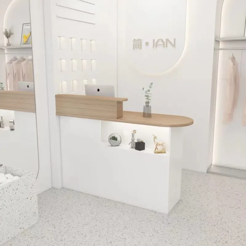 Modern Curved Reception Desk for Hotel Salon Store Simple Front Counter Small Space Commercial Furniture