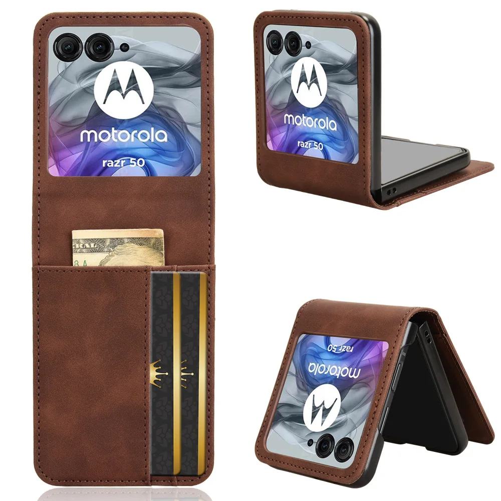 For Motorola Razr 50 Luxury Leather Flip Wallet Phone Case For Moto Razr 50 Case Stand Function Card Holder image 2