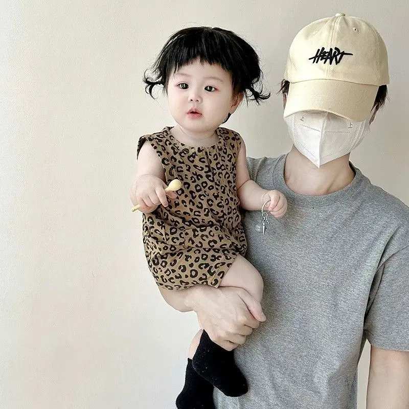 Baby Girl's Summer Clothes Stylish Leopard Print Jumpsuit Thin and Fashionable Children's Outdoor Clothes