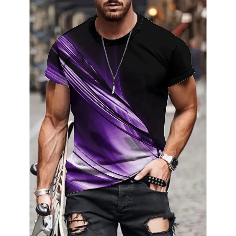 Men Diagonal Gradient Color Block T‑Shirt Contrast Splice Crew Neck Short Sleeve Tops
