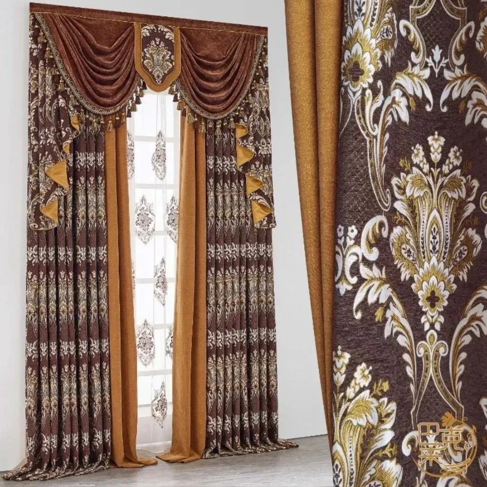 

Luxury Brown Chenille Curtains for Living Room French Vintage Blackout American Villa Bedroom Elegant Design Custom Home Decor