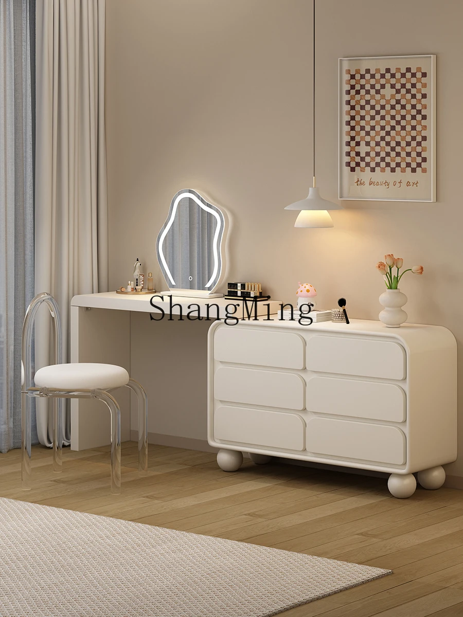 

CL light luxury cream style solid wood dresser chest cabinet integrated storage modern simple retractable corner makeup table