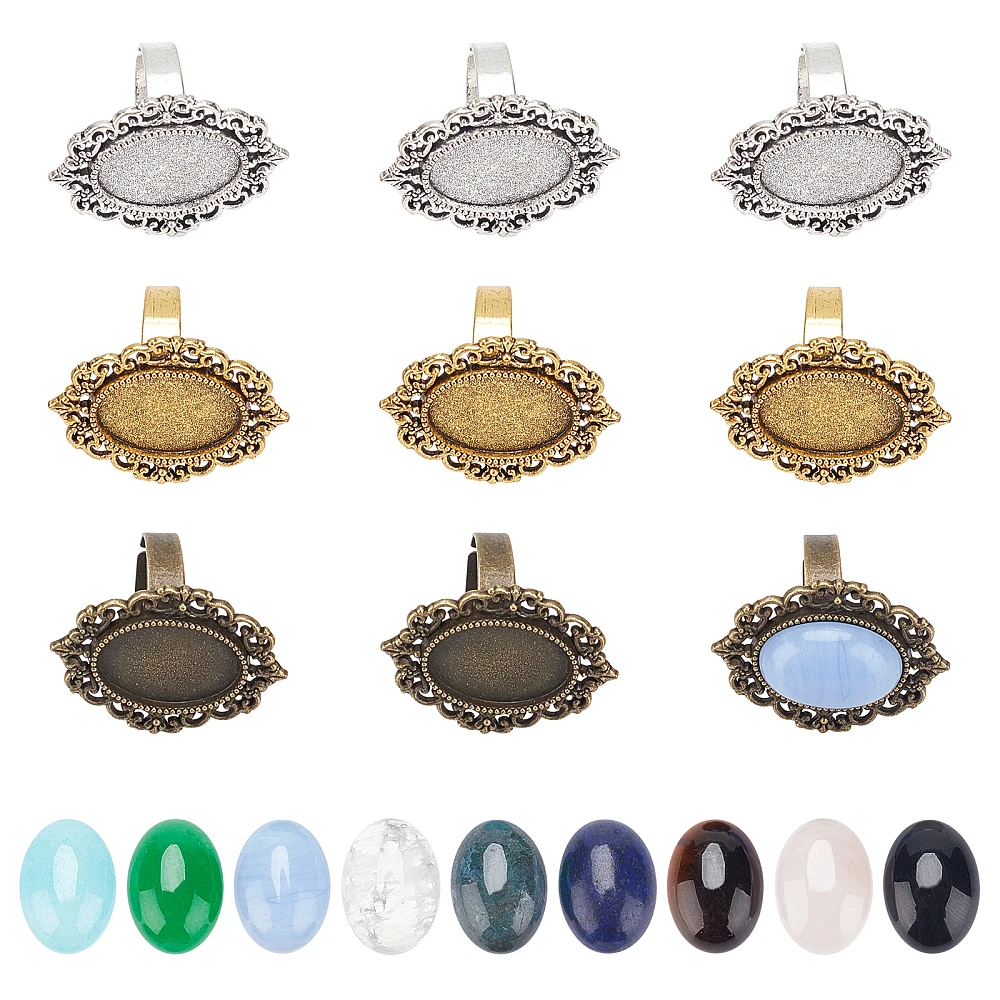 9Pcs Adjustable Blank Flower Cabochon Ring Bezel Settings Finger Ring Components with 9 Styles 18x13mm Cabochons for DIY Ring