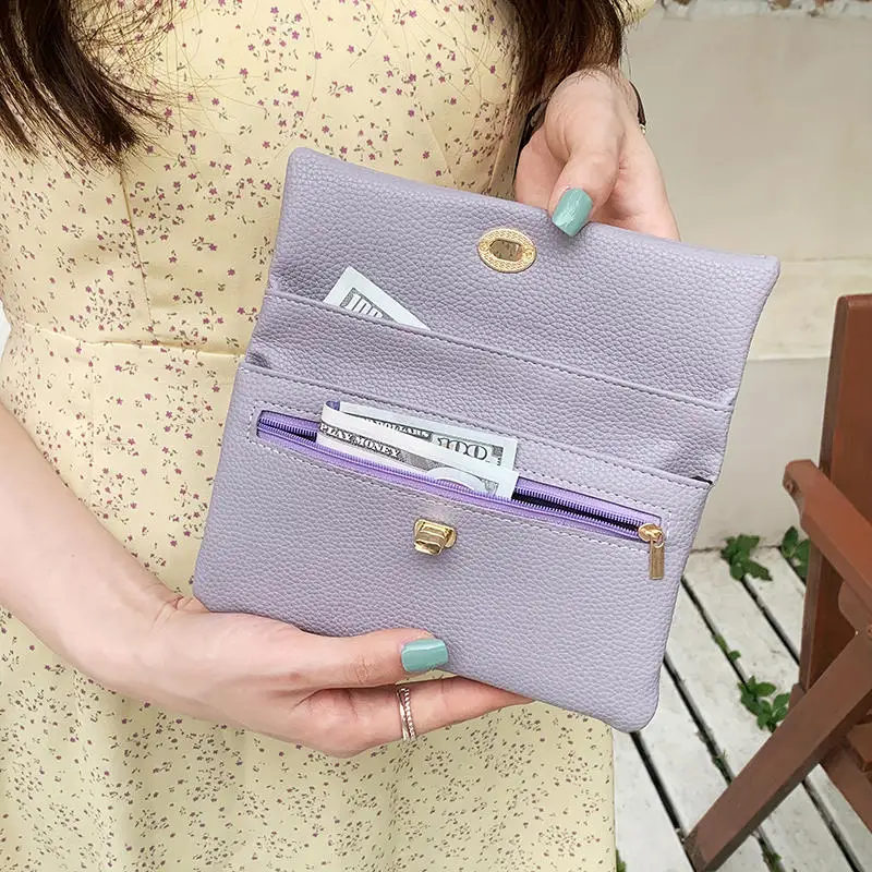 Women Soft PU Leather Wallet Zipper Elegant Coin Purse Metal Buckle Multifunctional Clutch Bag Gift Card Holder Multi-layer