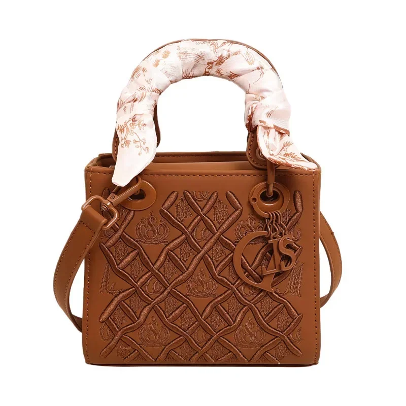 

"2025 Дизайнерская сумка Diana, женская сумка-мессенджер с ромбом и вышивкой, высококачественная сумка через плечо с шелковым шарфом, универсальная модная сумка"