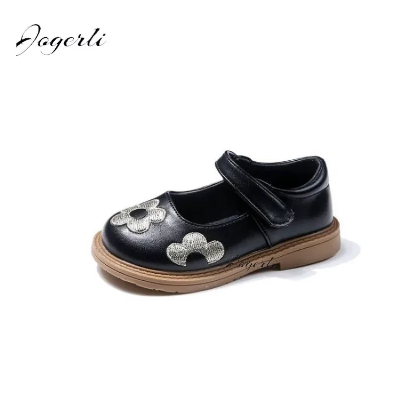 Spring Autumn New Girls PU Leather Shoes Little Kids Fashion Princess Flats Korean Embroidered Flower Leisure Baby Footwear