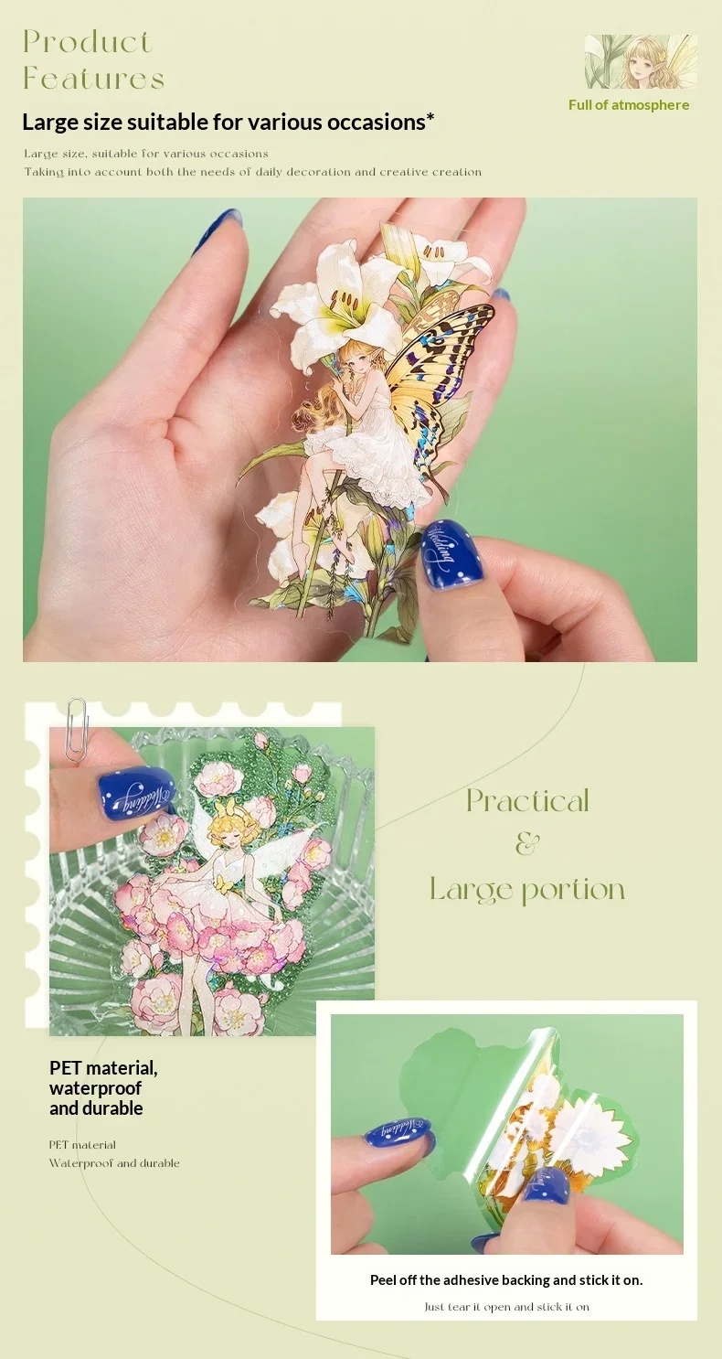 JIANWU Vintage Flower Elf Character Landscape Material Collage Scrapbooking PET Sticker Creative DIY Journal Stationery