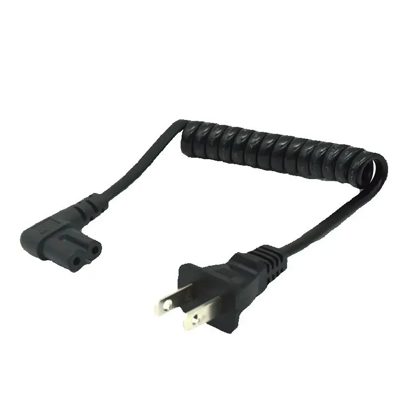 JP US NEMA 1-15P 2PIN Plug To IEC320 C7 AC Short Portable Cord 2 Prong C7 Angled 20cm PU Spring Power cable Retractable 60cm