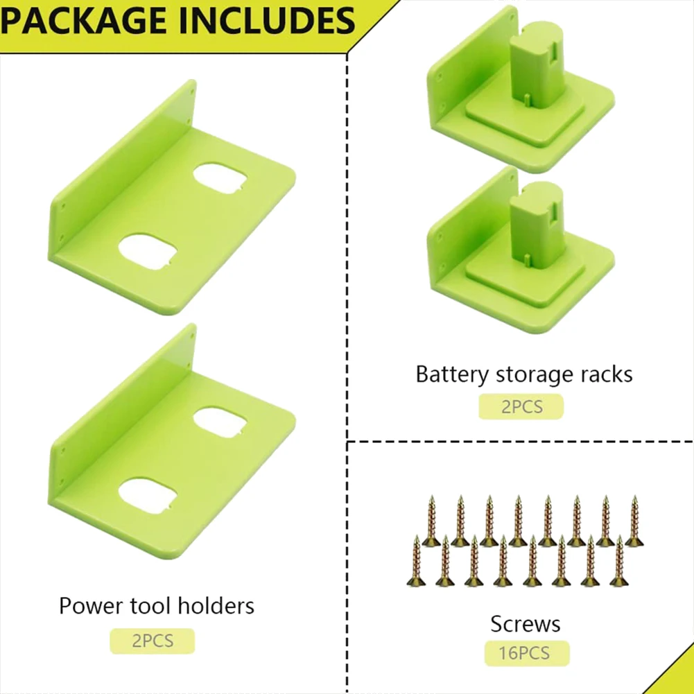 4-Pack Tool Drill and Battery Wall Mount Bracket Set for Power 18V Tools, 18V Battery and Tool Storage Hanger