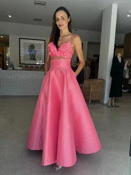 Verão sexy sem mangas colete maxi saia duas peças conjunto feminino elegante flor decoração colheita topos saias ternos senhora férias vestido de festa
