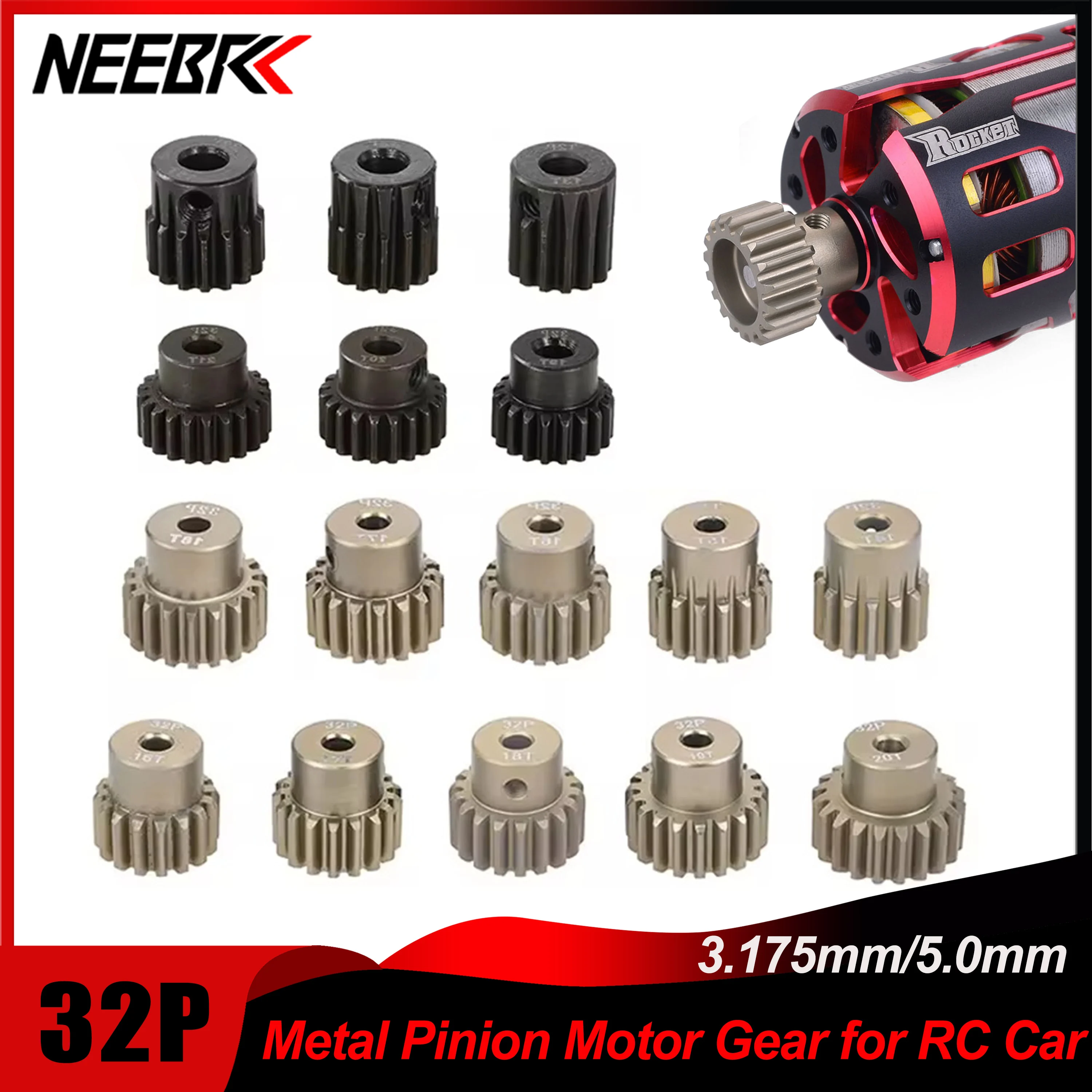 Surpass Hobby 32P Metal Pinion Motor Gear M0.8 32DP 5mm/3.175mm Shaft for 1/8 1/10 1/12 1/14 RC Car Wltoys Traxxas Tamiya HSP