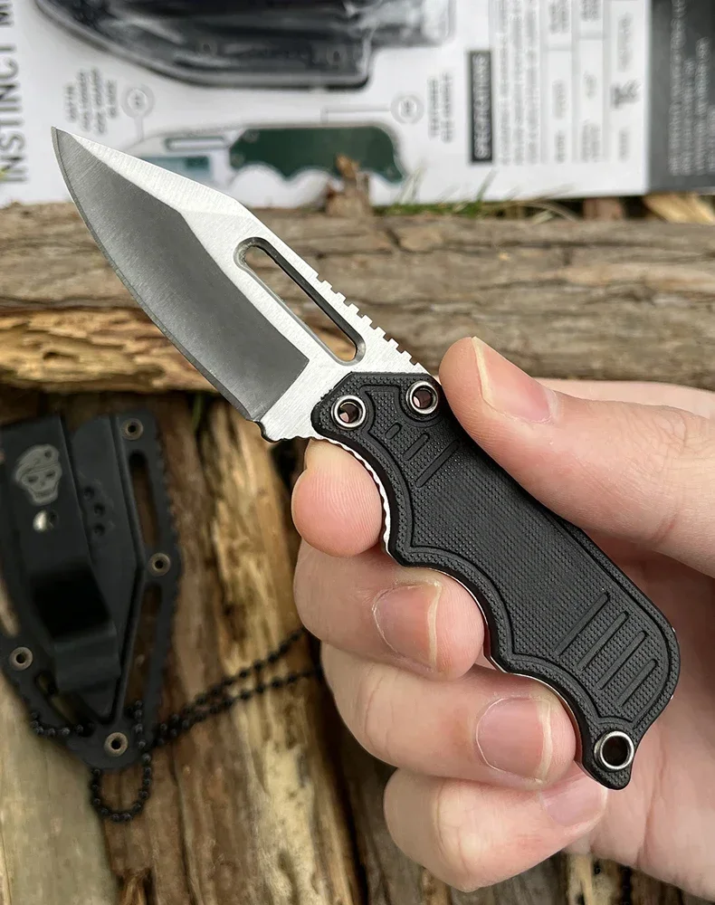 Mini Full Tang Durable Instinct Fixed Knife G10 Handle Lightweight Pocket EDC Neck Chain Multi Tools with ABS Plastic Sheath