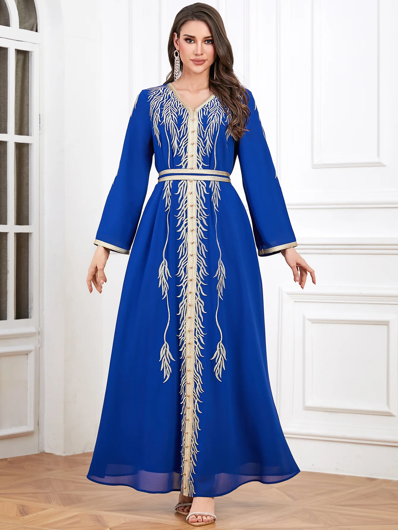 

Femme Musulmane Vestidos Eid Embroidery Abaya Dubai Kaftan Women Beads Long Dress Turkey Robe Caftan Marocain Islam Clothing New