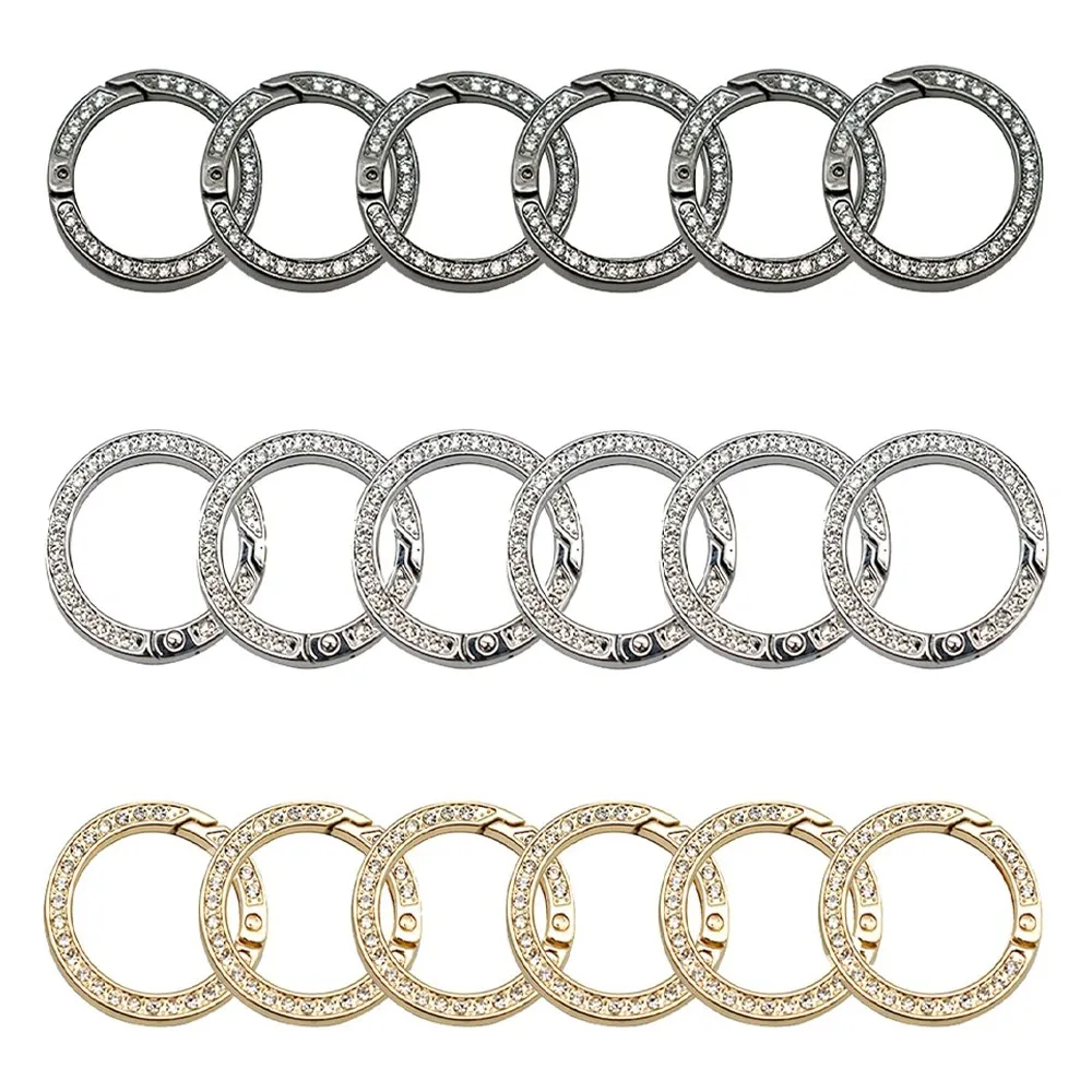 5Pcs/Lot Metal Rhinestone Spring O Rings Round Clasps Openable Buckle For DIY Keyrings Handbag Jewelry Making Keychain Hook