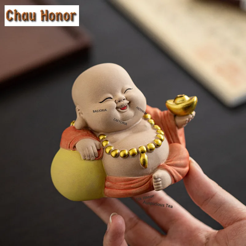 ZAEYORIA Always Smiling Maitreya Buddha Incense Holder Hand-painted Ceramic Stick Aromatherapy Base Tea Room Tea Pet Ornaments