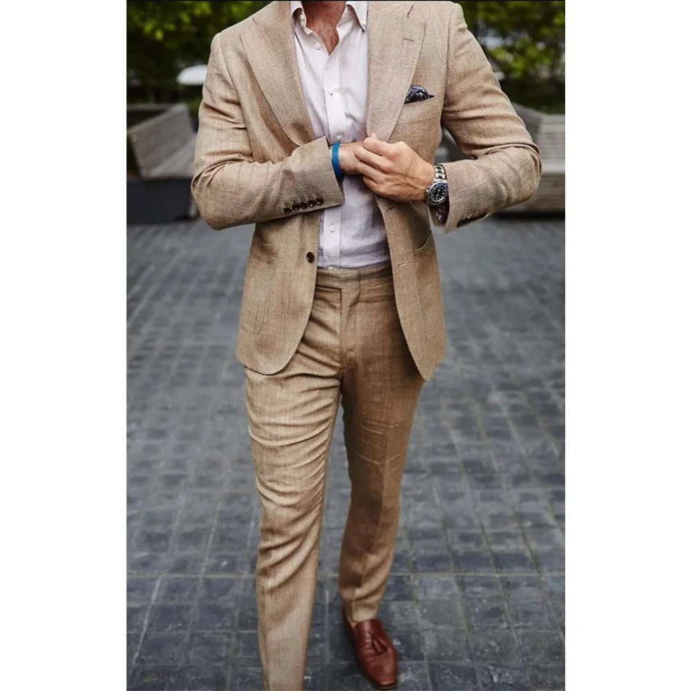 

Men Suit 2 Piece Set Single Breasted Linen Notch Lapel Comfortable Work Business Suit Elegant Casual Suits Slim Fit Slimming For