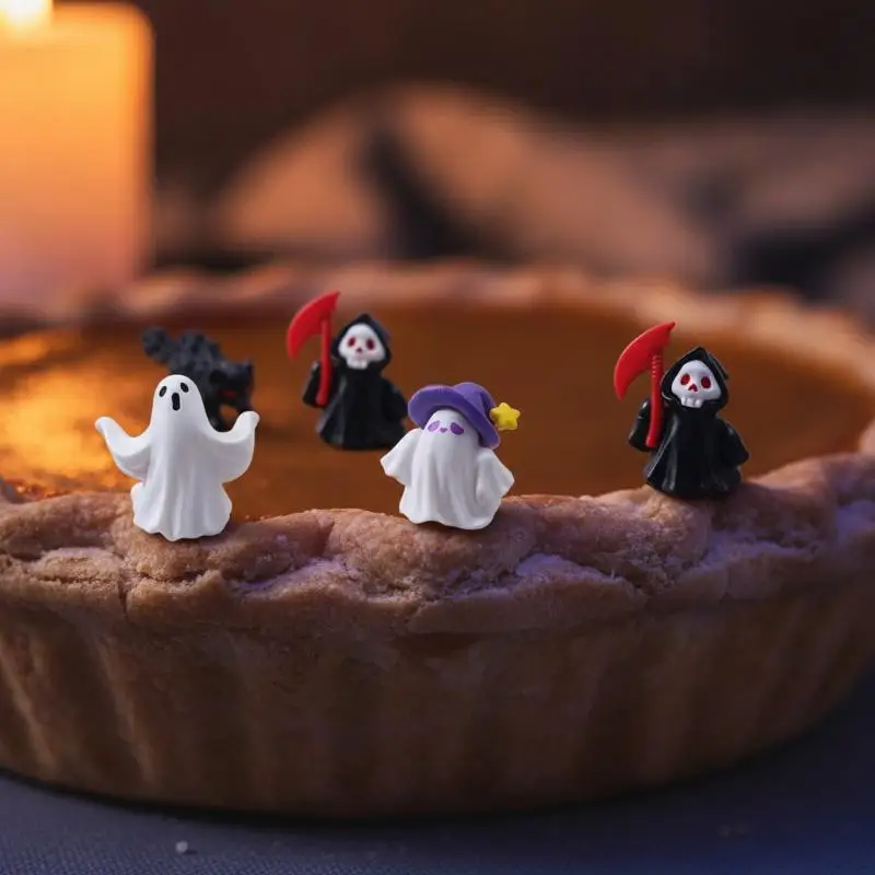 6Pcs Waterproof Halloween Skull Ornaments Mini Resin Pumpkin Devil Skeleton Figurines for Garden Yard Party Decoration