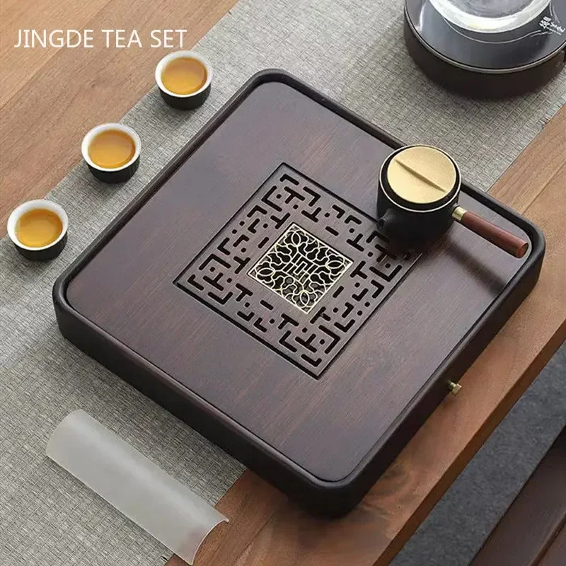 Tradition Tea Board Household Tea Table Pu\'er Teaware Decorative Supplies Chinese Bamboo Tea Tray Drainage Water Storage Trays