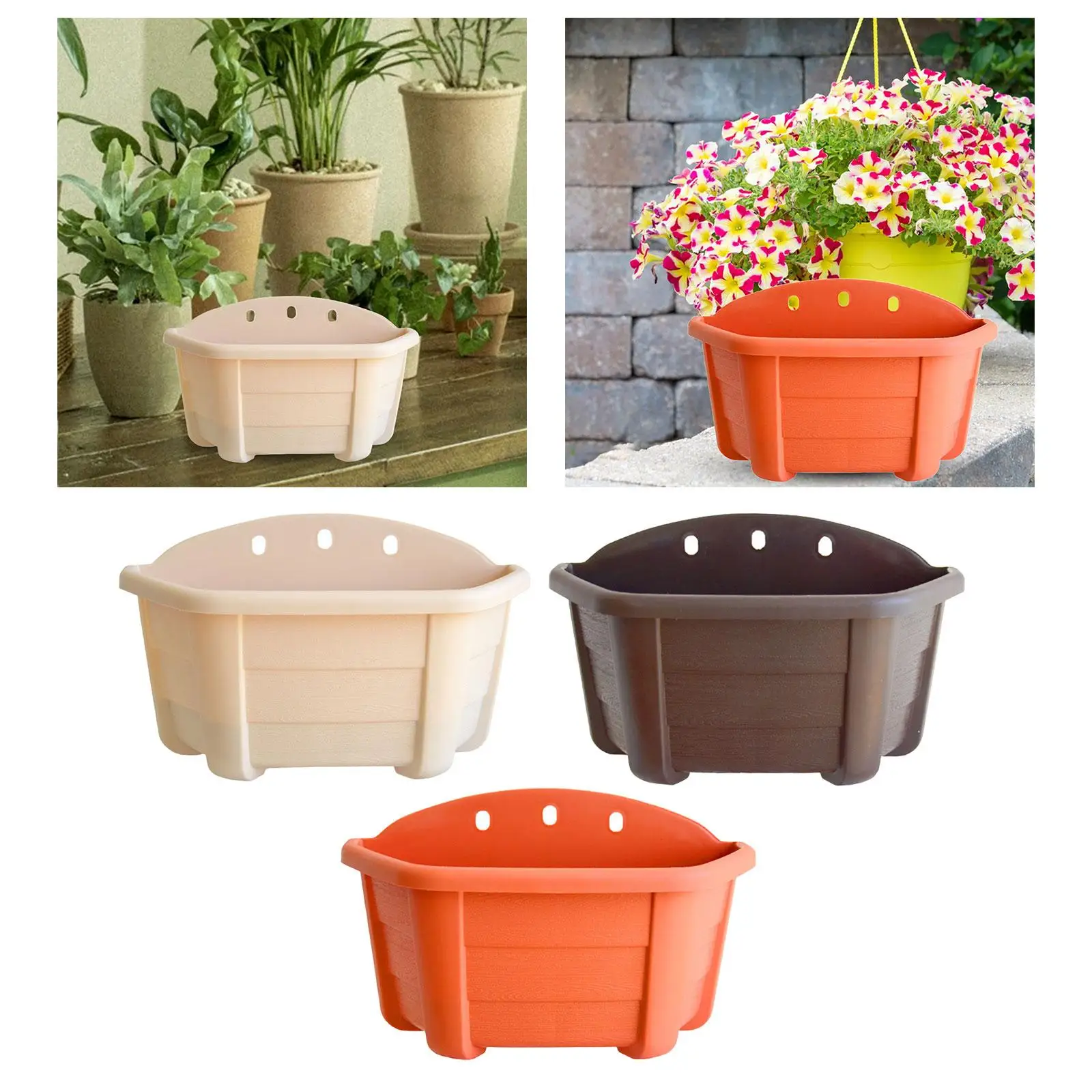 Hanging Flower Pot Wall Mounted with Drainage Mesh Plants Holder Flowerpot for Yard Indoor Outdoor Railing Balcony Fence