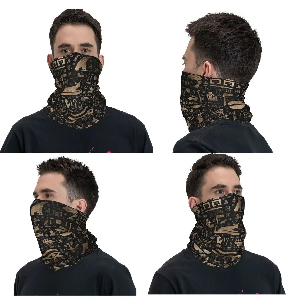 Hieróglifos egípcios antigos-preto e dourado bandana pescoço capa impressa máscara cachecol quente bandana correndo unisex adulto lavável