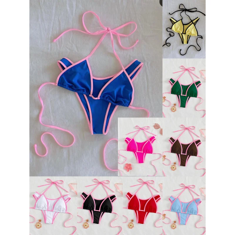 2025New Year's Halter Neck Tie Bikini Two-Piece Swimsuit Summer Beach Vacation for Women