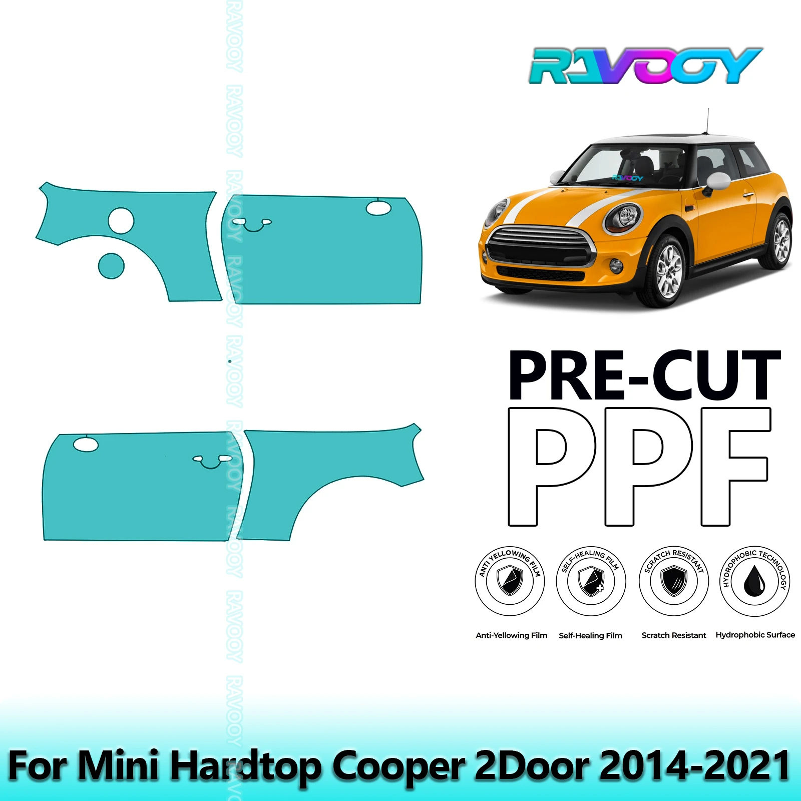 

For Mini Hardtop Cooper 2Door 2014-2021 8.5mil Clear Matte Pre-Cut PPF Door & A/B Pillar Kit TPU Paint Protection Film Set