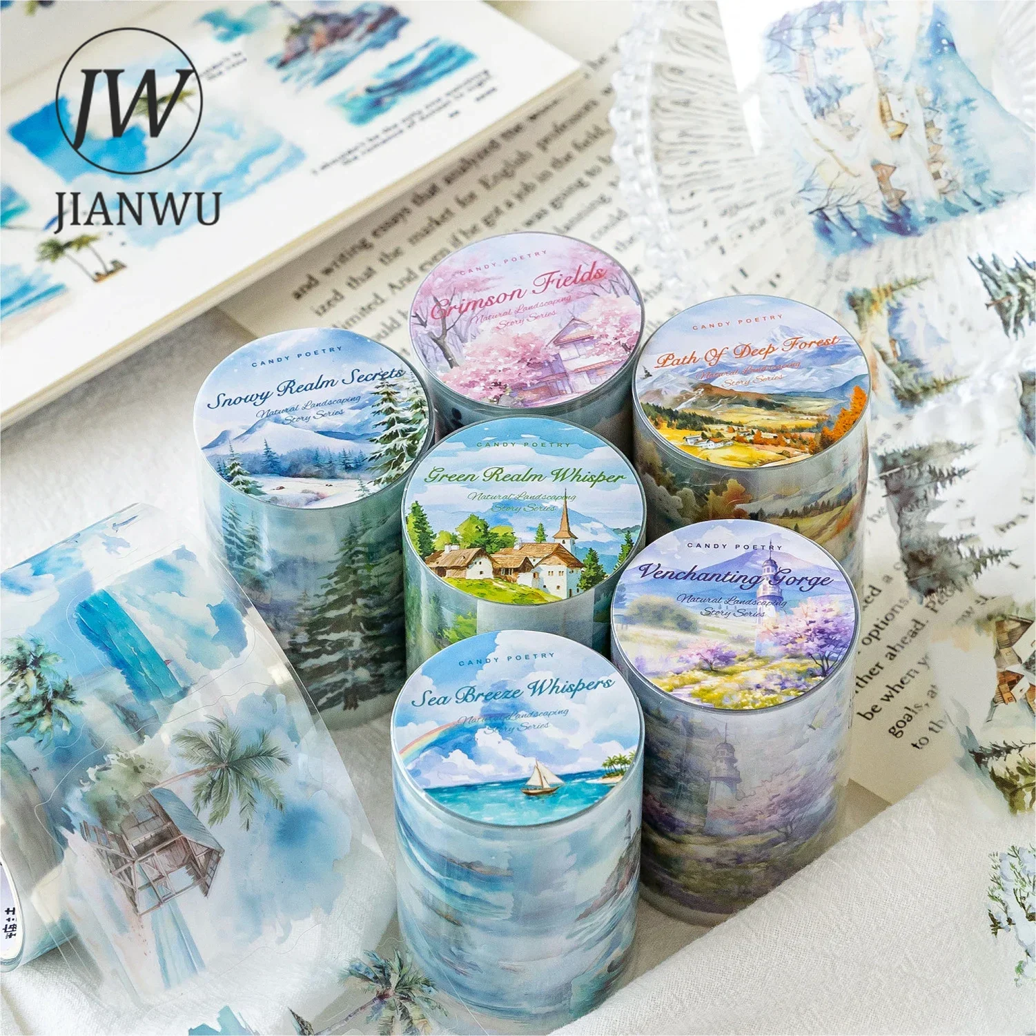 JIANWU 60mm*200cm Natural Landscaping Story Series Vintage Plant Flower Material Collage PET Tape Creative Journal Stationery