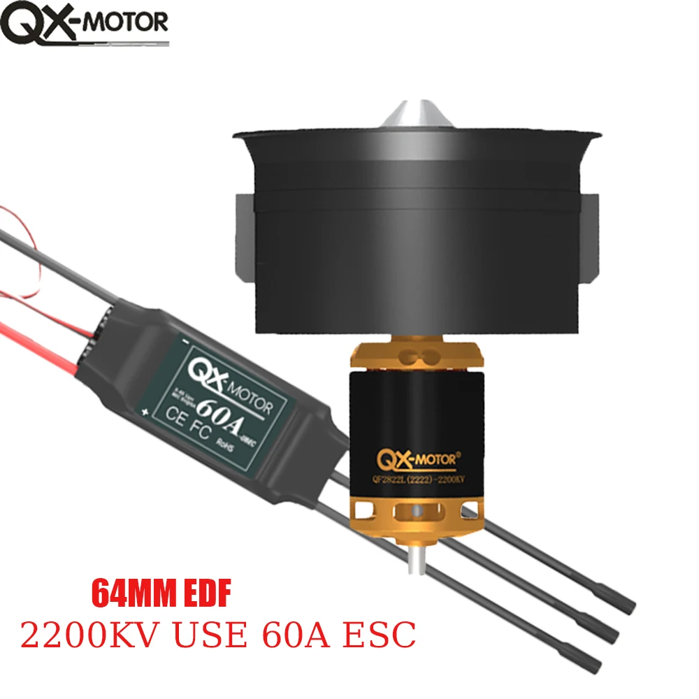 Qx-Motor Qf2822 64Mm Edf12 Bladen Geleide Ventilator Met 2200kv 2400kv 3500kv 3800kv 4300kv Borstelloze Motor 60a 80a Esc