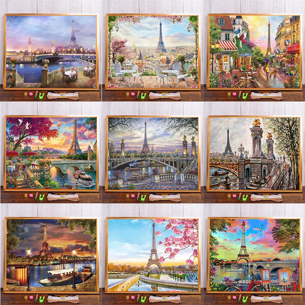 

DIY 11CT/14CT Embroidery Set Paris Tower Landscape Printed Canvas Cross Stitch Handicraft Sewing Cotton Threads Craft Painting