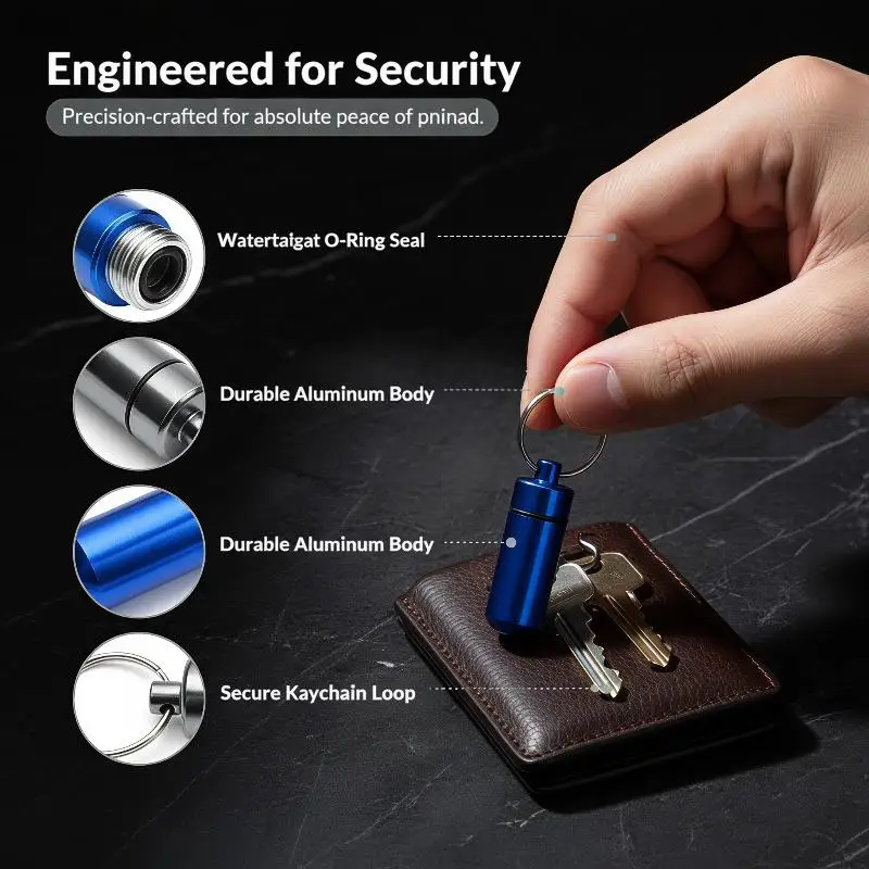 Aluminium Household Storage Sets With Telescopic Spoon Water-proof Bottle Stash Sealing Keychain Container