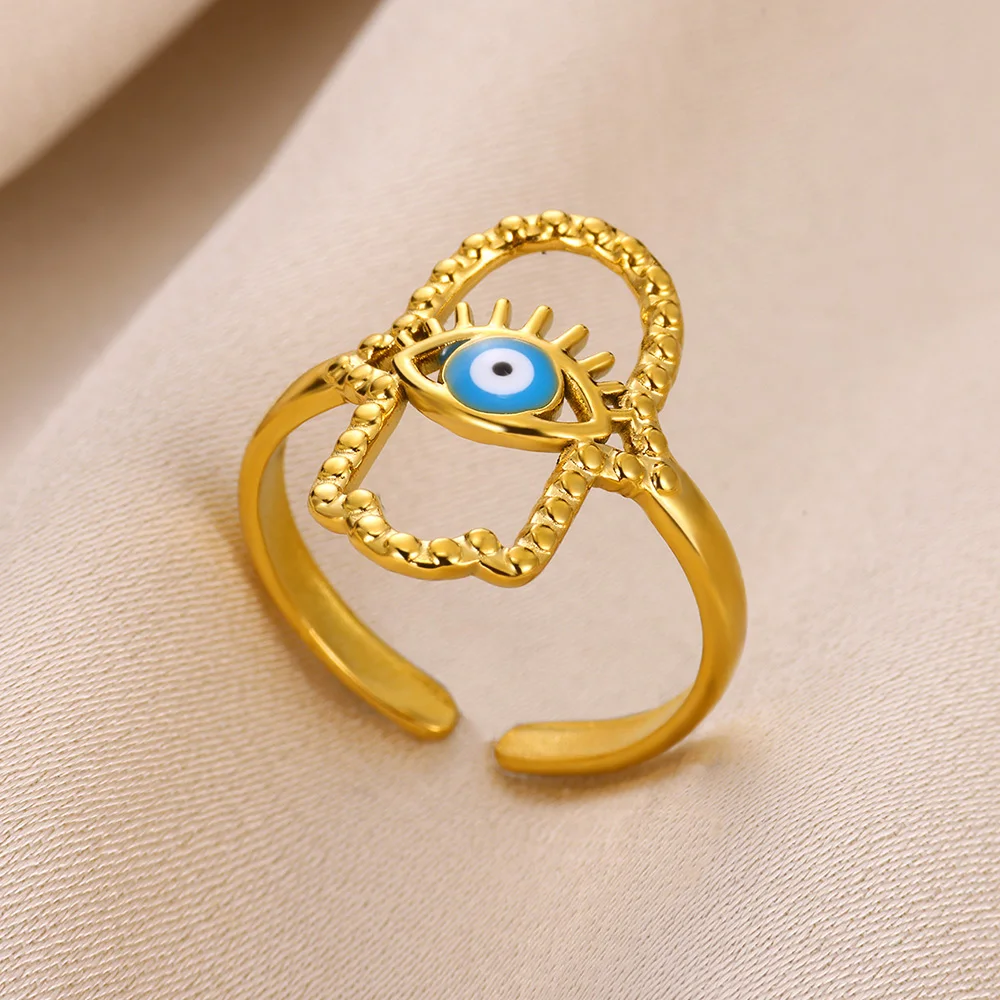 Trendy holle hand boze oog open ring voor dames heren roestvrij staal mode punk stapelbaar verstelbare MIdi vingerringen band