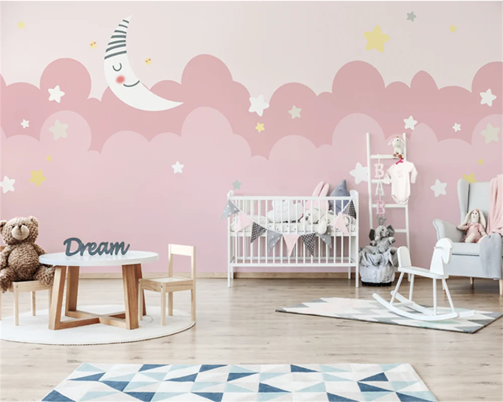 

beibehang Customized modern new children's room Girls' bedside background Pink bedroom wallpaper papier peint wallpapers