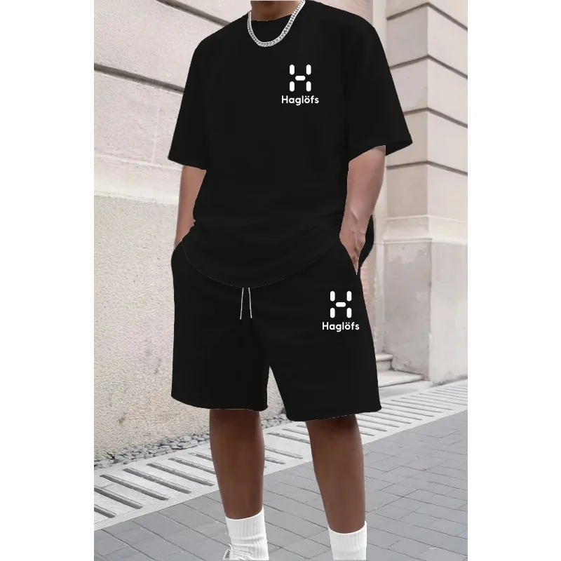 

European size Summer Fashion Trendy Casual Sports Run Set Youth Men's Short sleeved T-shirt+Shorts Two Piece Suit