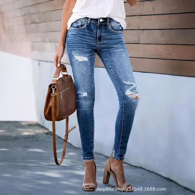 Denim Pant Women Jeans Vintage Pencil Pants Slim Fit High Waist Straight Hole Trousers Y2k Streetwear Elegant Work Casual Spring 2