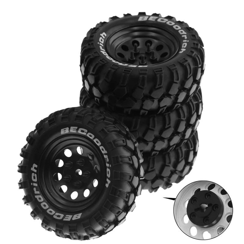 

FBIL-4Pcs 93mm Metal 1.9Inch Beadlock Wheel Rim Rubber Tire Set for Traxxas 1/10 RC Crawler Car,Slotted Adapter,Black