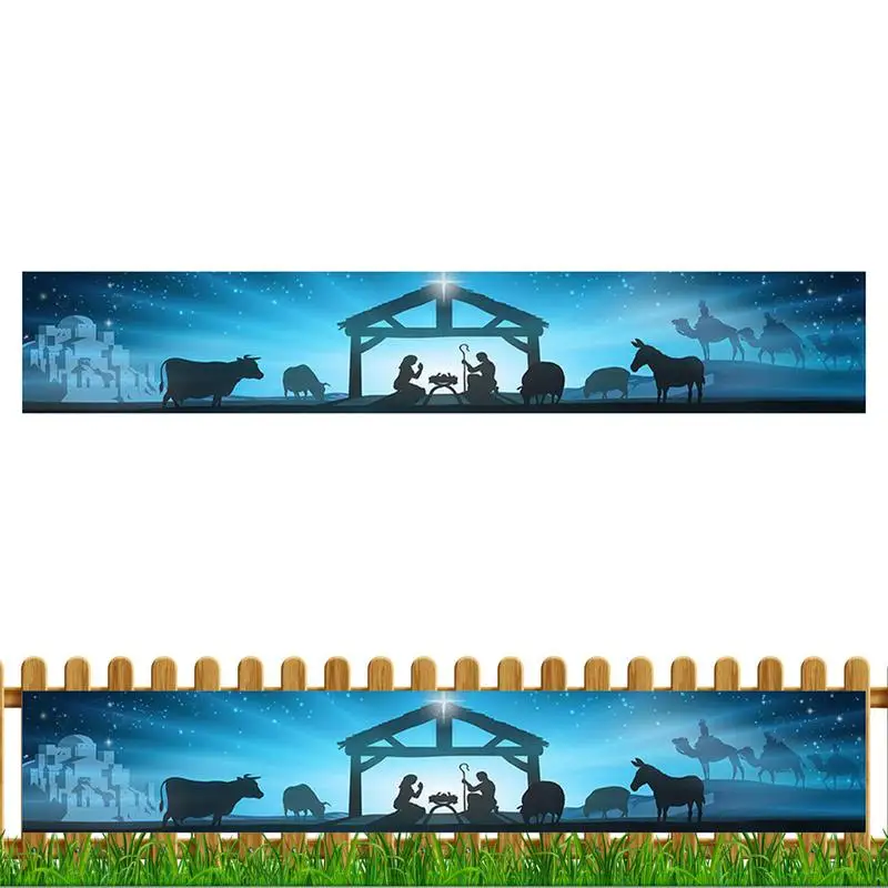 Bannière extérieure de la Nativité avec 4 œillets, signe de cour, bannière de Noël, anti-décoloration, créatif, vif, 300x50cm