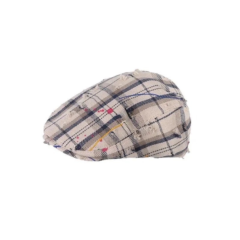 قبعة عتيقة منقوشة كلاسيكية للنساء - قبعة ريترو بلغت ذروتها، وجه صغير، أزياء صيفية للجنسين، قبعة قابلة للعكس