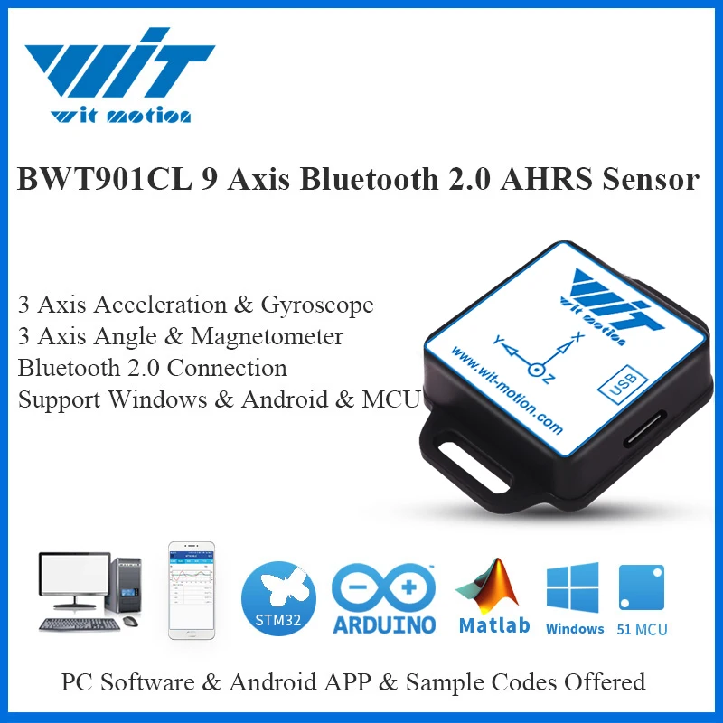 WitMotion Bluetooth 2.0 9 Axis Sensor Multconnected BWT901CL Inclination Angle + Acceleration + Gyro + Compass On PC/Android/MCU