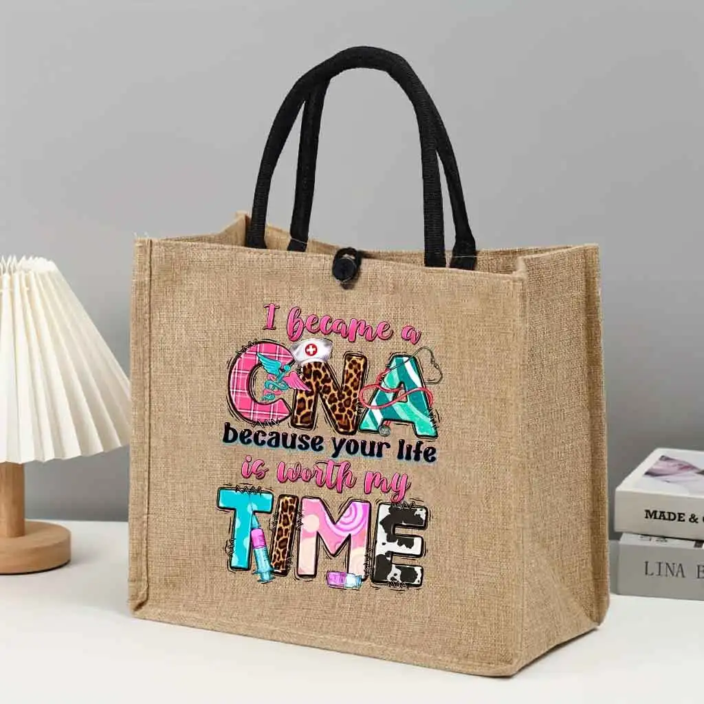 Burlap Tote Bags Party Gift Girls Linen Jute Shopping Shouder Tote Shopper Bags Beach Tote Bags For Personalized Custom Print