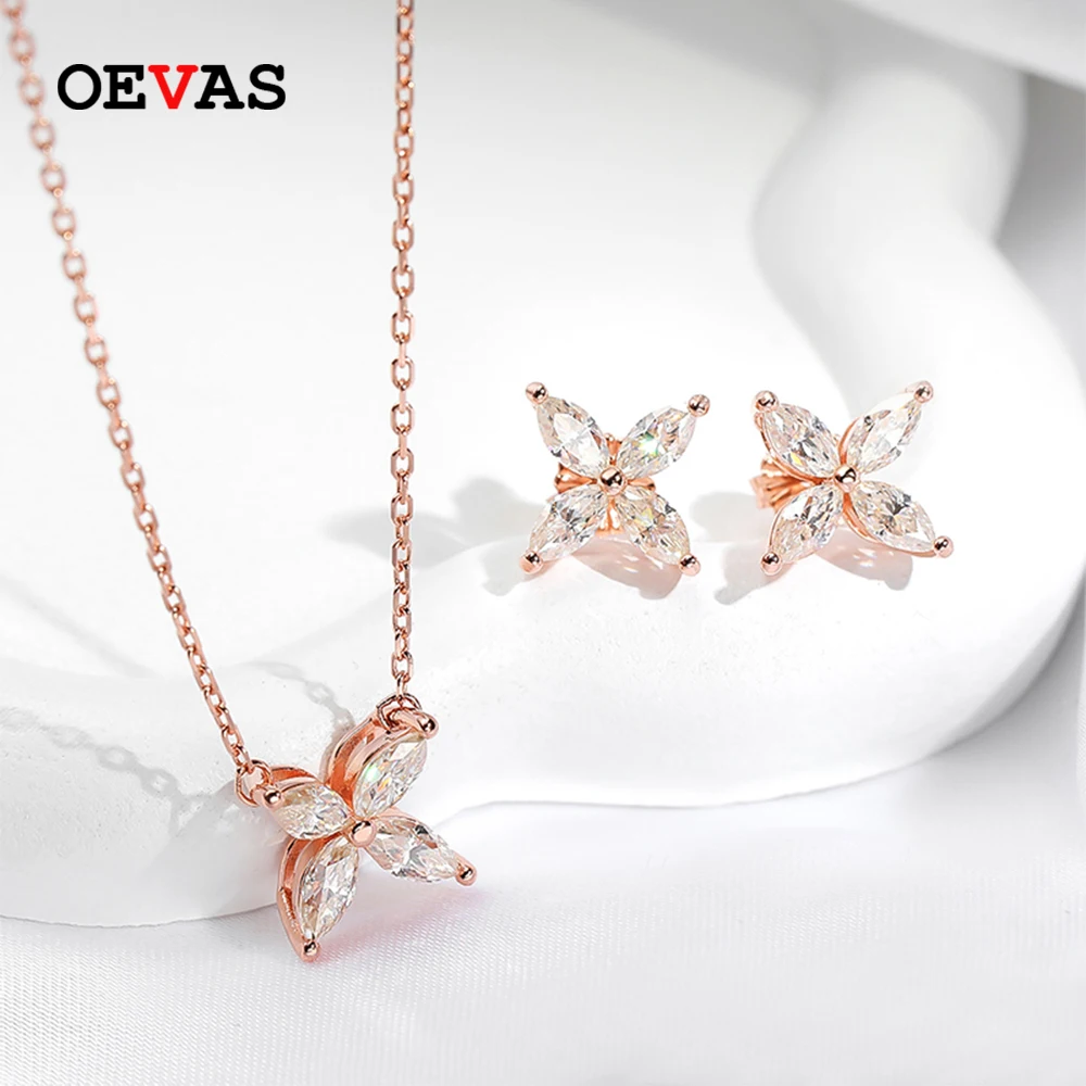 OEVAS 100% Srebro Próby 925 Moissanit Diament Motyl Wisiorek Naszyjnik Kolczyki Dla Kobiet Błyszczący Zestaw Biżuterii Prezent