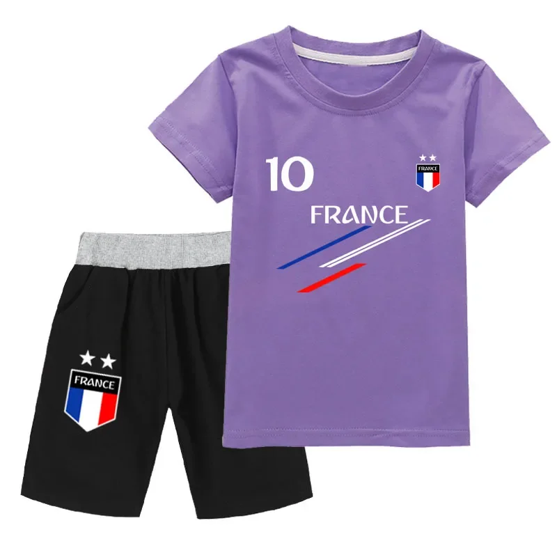 New Summer Kids Clothes Baby Boys France Football 10 MBP Tracksuit 2Pcs Children Boy Sports suit Outfits Short Sets