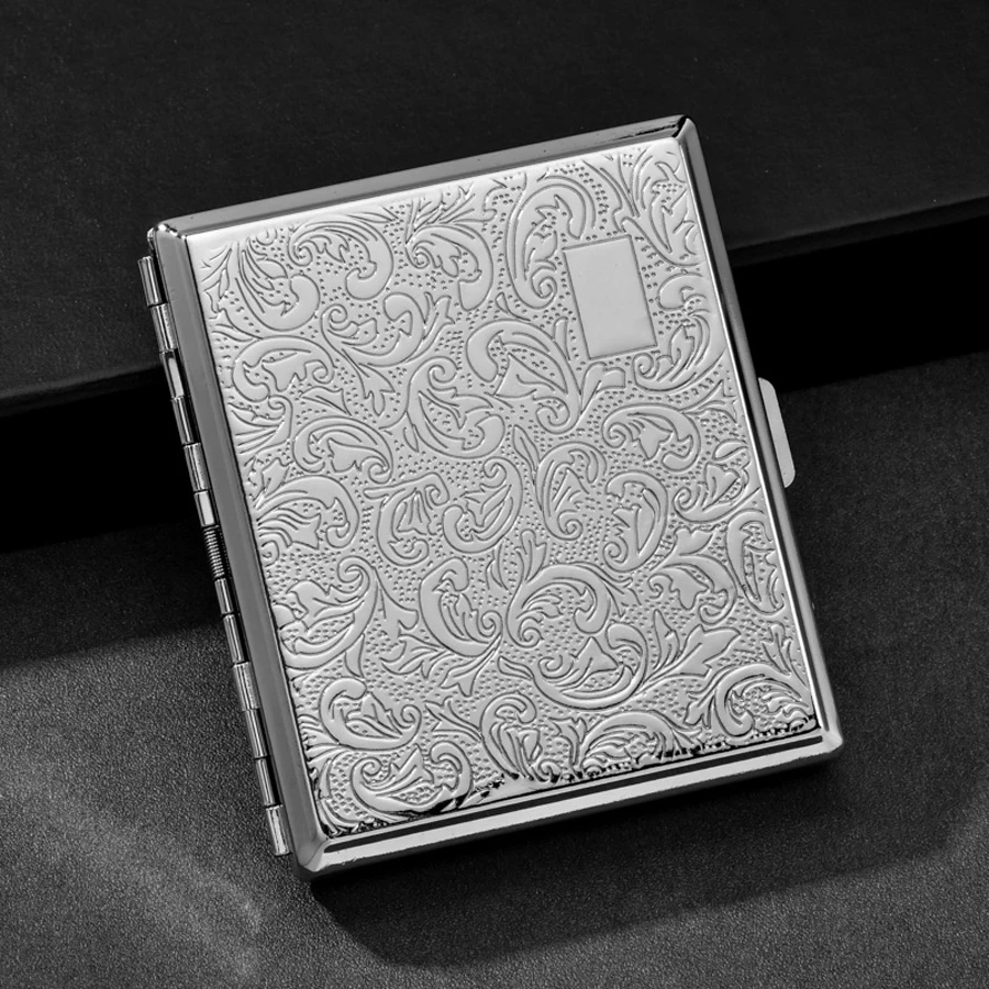

20-Cigarette （Freeform）Silver Stainless Steel Portable Metal Cigarette Case Flip Open Storage Box Travel Outdoor Smoking (