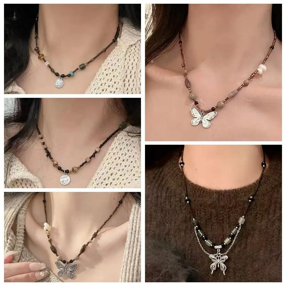 男性と女性のためのヴィンテージスタイルのネックレス,手作りの中国のジュエリー,木製,クリスタル,パンク,ヒッピー,ユニセックス