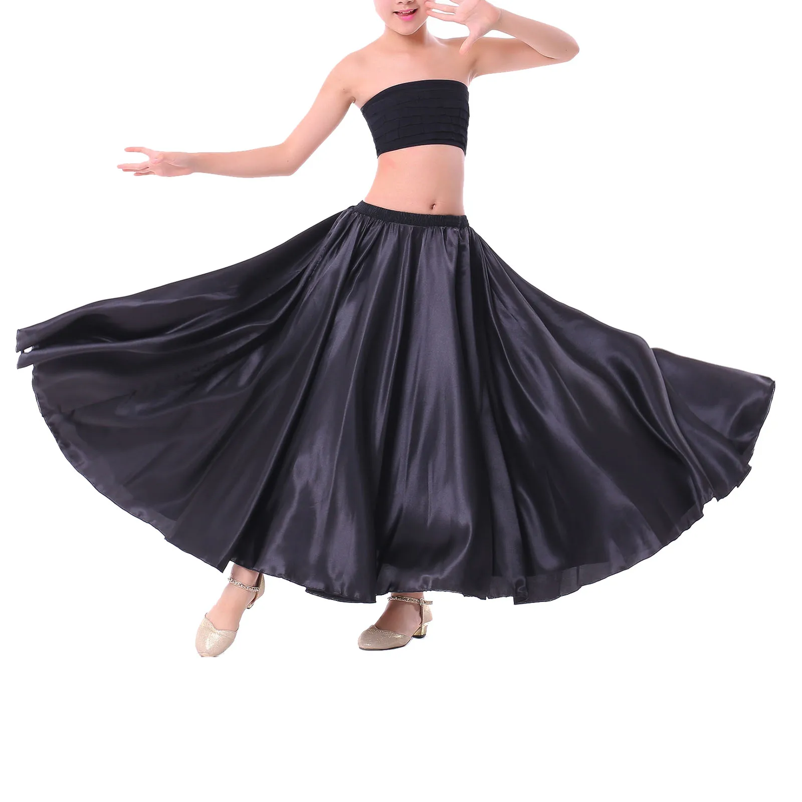 Enfants fille espagnol Paso Doble corrida salle de bal Latin Flamenco Tango danse Performance Costume en mousseline de soie 360 °   Jupe longue Vêtements de danse