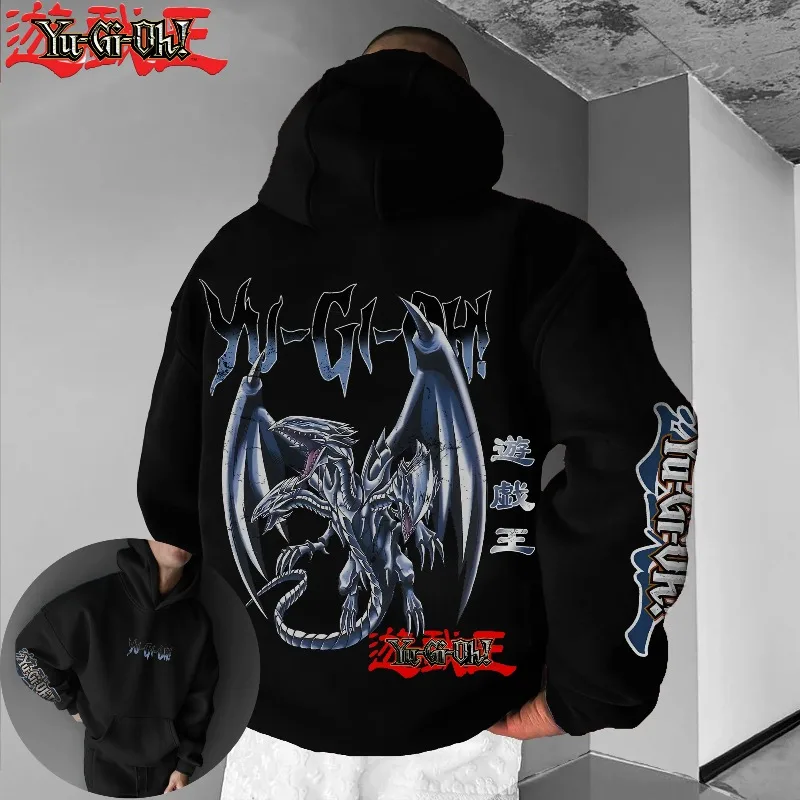 Sudadera con capucha clásica Yu Gi Oh Ace Monster con estampado de dragón blanco y ojos azules para hombre, gruesa y ancha, Y2K, Halloween, COS, otoño e invierno