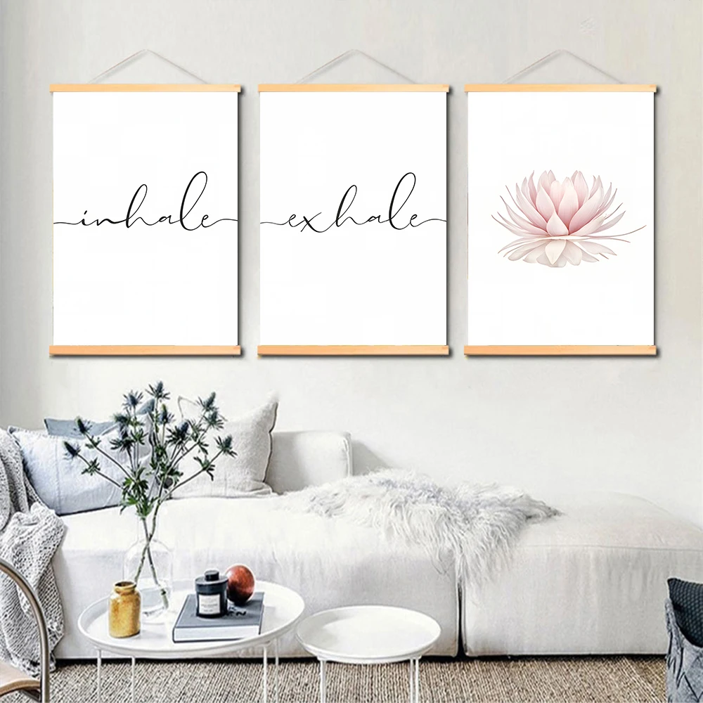 Zen Yoga & Meditation Solid Wood Hanging Paintings Wall Art Pink For Lotus ,Posters for Living Room, Bedroom, Home Office Decor