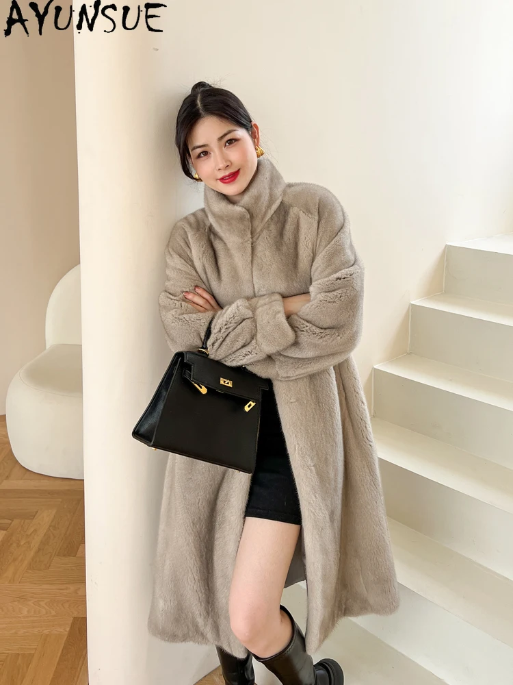 AYUNSUE 천연 벨벳 밍크 모피 코트 여성 고품질 전체 밍크 코트 여성 의류 럭셔리 겨울 코트 2025 Кофта С Мехом