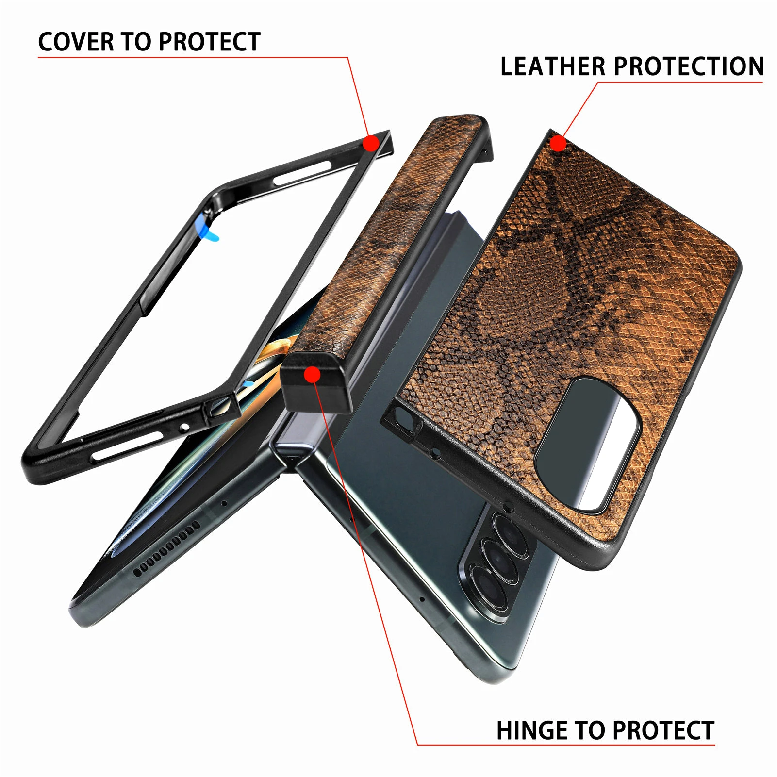 for Samsung Galaxy Z Fold 4 Python Skin Pattern Case,Full Protection Cover Ultra -Thin Protective Hinged Case for Galaxy Z Fold3